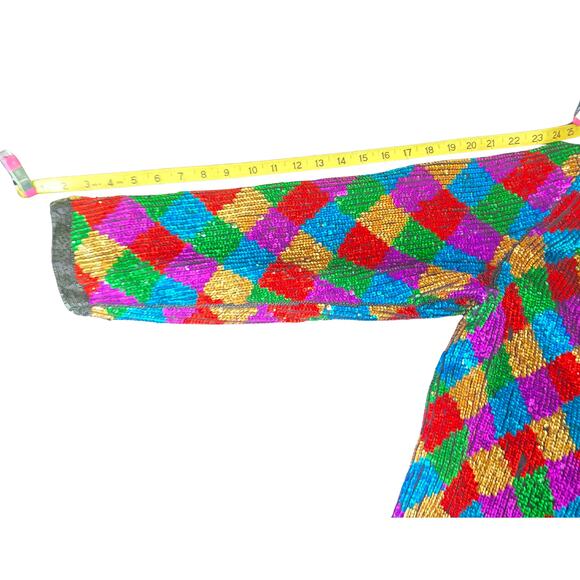 Vintage Royal Feelings Rainbow Sequin Jacket 100% Silk XL - Picture 4 of 5